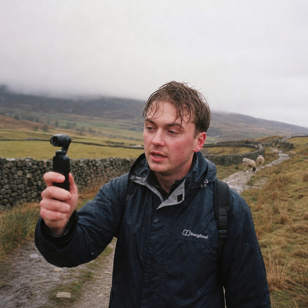 UK outdoors creator filming on a Lake District hillside trail